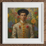 Prince Bernardino - Gay Mexican Royalty Art Print / Canvas Framed Portrait Man Ornate Cream-colored Traditional Outfit Adorned Itty-bitty