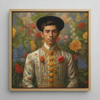 Prince Bernardino - Gay Mexican Royalty Art Print / Canvas Framed Portrait Man Traditional Attire Intricate Floral Embroidery Itty-bitty