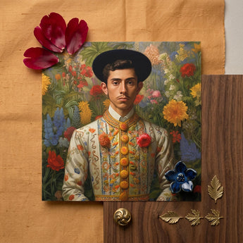 Prince Bernardino - Gay Mexican Royalty Art Print / Canvas Vibrant Square-framed Portrait Man Traditional Spanish Attire Adorned Itty-bitty