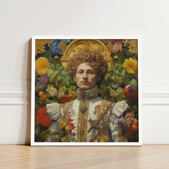 Prince Carlisle - Gay English Royalty Art Print / Canvas Framed Portrait Man Ornate White Gold Baroque-style Attire, Itty-bitty Pretty