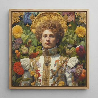 Prince Carlisle - Gay English Royalty Art Print / Canvas Square-framed Painting Man Ornate White Gold Embroidered Attire, Itty-bitty Pretty