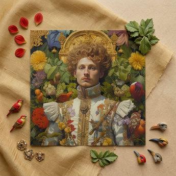 Prince Carlisle - Gay English Royalty Art Print / Canvas Square-framed Portrait Man Ornate Floral-patterned Attire Surrounded Vibrant