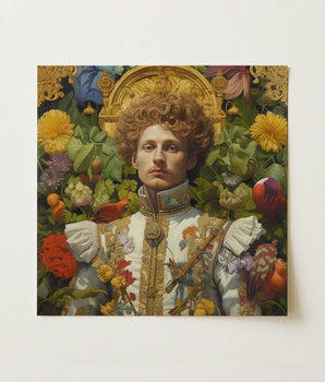 Square Canvas Painting Man Ornate White Gold Embroidered Prince Carlisle, Itty-bitty Pretty Committee, Baroque Gay Princes