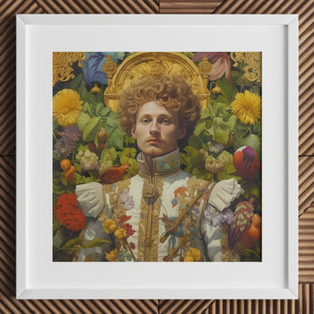 Prince Carlisle - Gay English Royalty Art Print / Canvas White Framed Portrait Man Ornate Attire Surrounded Flowers, Itty-bitty Pretty
