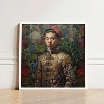 Framed Portrait Young Man Ornate Gold-embroidered Traditional Jacket Prince Chakri, Baroque Gay Princes, Gaysian Thai Royalty