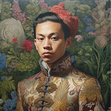 Prince Chakri - Gaysian Thai Royalty Art Print / Canvas Gold Brown Embroidered Brocade Jacket Intricate Floral Patterns, Baroque Gay