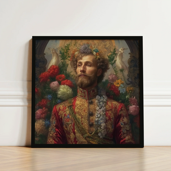 Framed Portrait Man Ornate Red Gold Embroidered Attire Prince Fyodor, Itty-bitty Pretty Committee, Baroque Gay Princes