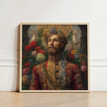 Framed Portrait Man Ornate Red Gold Embroidered Attire Prince Fyodor, Itty-bitty Pretty Committee, Baroque Gay Princes