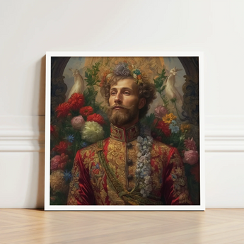 Framed Portrait Man Ornate Red Gold Embroidered Attire Prince Fyodor, Itty-bitty Pretty Committee, Baroque Gay Princes