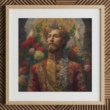 Prince Fyodor - Russian Gay Royalty Art Print / Canvas Framed Portrait Bearded Man Ornate Red Gold Embroidered Prince Fyodor, Itty-bitty