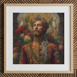 Prince Fyodor - Russian Gay Royalty Art Print / Canvas Framed Portrait Bearded Man Ornate Red Gold Embroidered, Itty-bitty Pretty