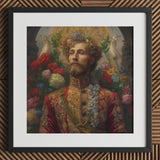 Prince Fyodor - Russian Gay Royalty Art Print / Canvas Framed Portrait Bearded Man Ornate Red Gold Embroidered, Itty-bitty Pretty