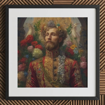 Prince Fyodor - Russian Gay Royalty Art Print / Canvas Framed Portrait Bearded Man Ornate Red Gold Embroidered, Itty-bitty Pretty