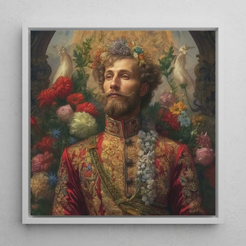 Prince Fyodor - Russian Gay Royalty Art Print / Canvas Framed Portrait Man Ornate Red Gold Embroidered Attire, Itty-bitty Pretty Committee,