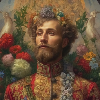Prince Fyodor - Russian Gay Royalty Art Print / Canvas Royal Gold Red Brocade Jacket Floral Crown, Itty-bitty Pretty Committee, Baroque