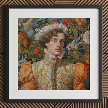 Prince Hugo - German Gay Royalty Art Print / Canvas Framed Portrait Man Ornate Gold-embroidered Attire Orange Satin, Itty-bitty Pretty