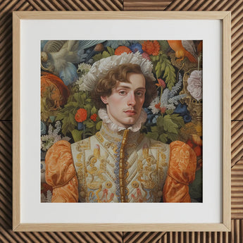 Prince Hugo - German Gay Royalty Art Print / Canvas Framed Portrait Man Ornate Gold-embroidered Attire Puffed Orange Prince Hugo,