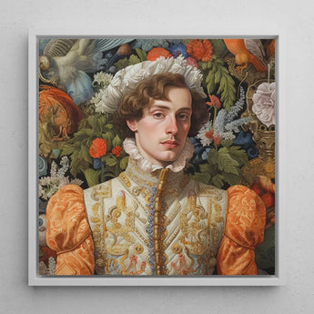 Prince Hugo - German Gay Royalty Art Print / Canvas Framed Portrait Young Man Ornate Cream-colored Renaissance-style Attire, Itty-bitty