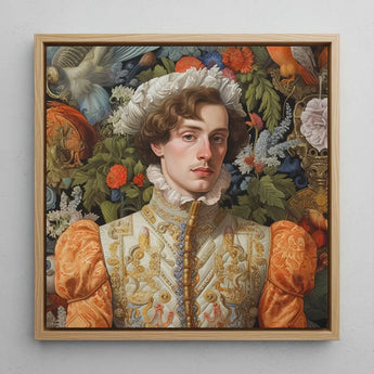 Prince Hugo - German Gay Royalty Art Print / Canvas Framed Portrait Young Man Ornate Gold-embroidered White Orange, Itty-bitty Pretty