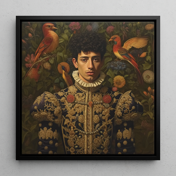 Prince Ignacio - Schwule spanische Royals-Kunstgrafik / Leinwand, 12x12’’ / 31x31cm / Schwarzer Rahmen, Poster, Drucke & visuelle Kunstwerke, Toby Leon