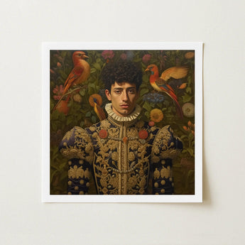Prince Ignacio - Gay Spanish Royalty Art Print / Canvas Framed Portrait Man Ornate Gold-embroidered Dark Blue, Itty-bitty Pretty Committee,