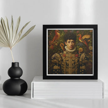 Prince Ignacio - Gay Spanish Royalty Art Print / Canvas Black Framed Portrait Man Birds Ornate Attire, Itty-bitty Pretty Committee, Baroque