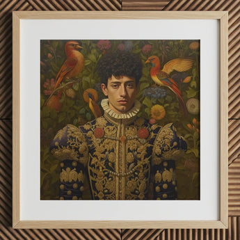 Prince Ignacio - Gay Spanish Royalty Art Print / Canvas Framed Portrait Man Ornate Dark Blue Gold Embroidered Prince Ignacio, Itty-bitty