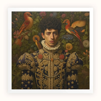 Prince Ignacio - Gay Spanish Royalty Art Print / Canvas Portrait Man Ornate Dark Blue Gold Embroidered Doublet Prince Ignacio, Itty-bitty