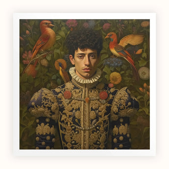 Prince Ignacio - Gay Spanish Royalty Art Print / Canvas Portrait Man Ornate Dark Blue Gold Embroidered Doublet, Itty-bitty Pretty