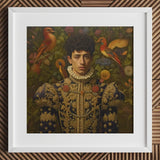 Prince Ignacio - Gay Spanish Royalty Art Print / Canvas Royal Blue Gold Ornate Jacket Red Birds Shoulders, Itty-bitty Pretty Committee,