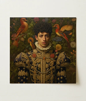 Square-framed Oil Painting Man Ornate Dark Blue Gold Prince Ignacio, Itty-bitty Pretty Committee, Baroque Gay Princes