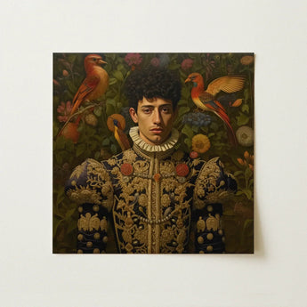 Prince Ignacio - Gay Spanish Royalty Art Print / Canvas Square-framed Oil Painting Man Ornate Dark Blue Gold, Itty-bitty Pretty Committee,