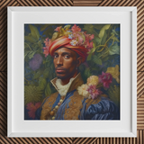 Prince Isaiah - Tirage d’art baroque de royauté noire gay / Toile, 12x12’’ / 31x31cm / Cadre blanc / Passe-partout, Affiches, tirages et œuvres d’art visuel,