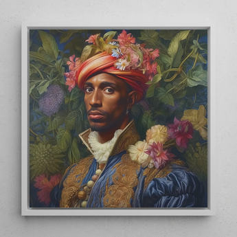 Prince Isaiah - Tirage d’art baroque de royauté noire gay / Toile, 12x12’’ / 31x31cm / Cadre blanc, Affiches, tirages et œuvres d’art visuel, Toby Leon