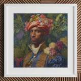 Prince Isaiah - Black Gay Royalty Baroque Art Print / Canvas Blue Velvet Jacket Floral Headpiece Turban-style Hat, Itty-bitty Pretty