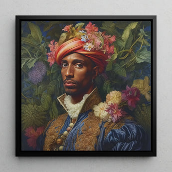 Prince Isaiah - Black Gay Royalty Baroque Art Print / Canvas Framed Portrait Man Ornate Attire Adorned Vibrant Floral, Itty-bitty Pretty