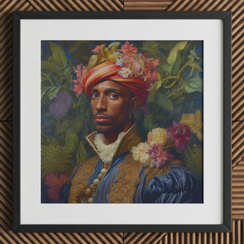 Prince Isaiah - Black Gay Royalty Baroque Art Print / Canvas Framed Portrait Man Ornate Blue Gold Attire Adorned, Itty-bitty Pretty