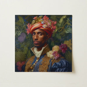 Prince Isaiah - Black Gay Royalty Baroque Art Print / Canvas Vibrant Square-framed Portrait Painting Man Ornate Blue Gold, Itty-bitty