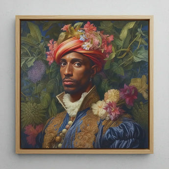Prince Isaiah - Black Gay Royalty Baroque Art Print / Canvas Vibrant Square-framed Portrait Painting Man Ornate Blue Gold, Itty-bitty