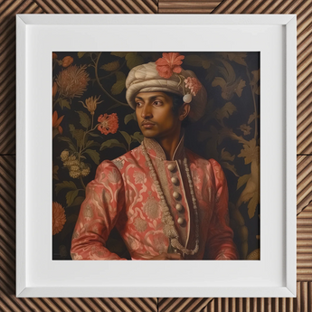 Prince Kaniyan - Tamil Gay Royalty Baroque Art Print / Canvas, 12x12’’ / 31x31cm / White Frame / Matboard, Posters Prints & Visual Artwork,