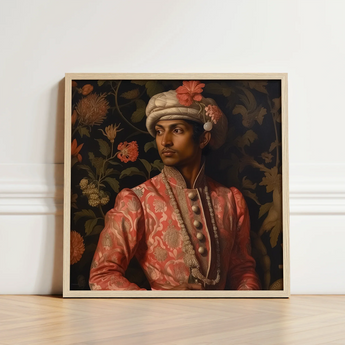 Framed Portrait Man Ornate Pink Gold Embroidered Attire Prince Kaniyan, Itty-bitty Pretty Committee, Baroque Gay Princes