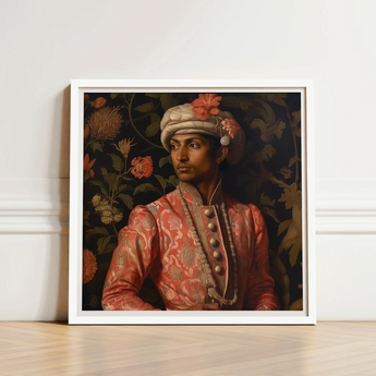 Framed Portrait Man Ornate Pink Gold Embroidered Attire Prince Kaniyan, Itty-bitty Pretty Committee, Baroque Gay Princes