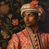 Prince Kaniyan - Tamil Gay Royalty Baroque Art Print / Canvas Coral Gold Brocade Robe White Turban Adorned Pink, Itty-bitty Pretty