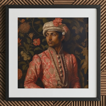 Prince Kaniyan - Tamil Gay Royalty Baroque Art Print / Canvas Framed Portrait Man Ornate Pink Gold Patterned Attire Prince Kaniyan,