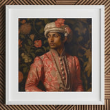 Prince Kaniyan - Tamil Gay Royalty Baroque Art Print / Canvas Framed Portrait Man Ornate Pink Gold Patterned Attire, Itty-bitty Pretty