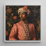 Prince Kaniyan - Tamil Gay Royalty Baroque Art Print / Canvas Framed Portrait Man Ornate Traditional Attire Coral-pink Embroidered,