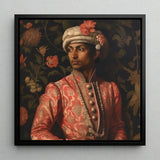 Prince Kaniyan - Tamil Gay Royalty Baroque Art Print / Canvas Framed Portrait Man Ornate Traditional Attire Cream-colored Turban,