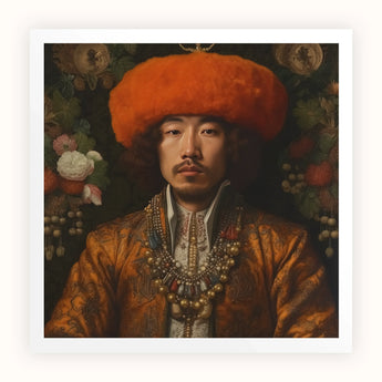 Prince Khaliun - Stampa d'arte barocca Gay Mongolian Royalty / Tela, 12x12’’ / 31x31cm / Senza cornice / Bordo bianco, Poster Stampe & Visual