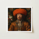 Prince Khaliun - Gay Mongolian Royalty Baroque Art Print / Canvas Framed Portrait Man Ornate Golden-brown Embroidered Attire Orange,