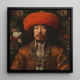 Prince Khaliun - Gay Mongolian Royalty Baroque Art Print / Canvas Framed Portrait Man Ornate Attire Plush Orange Fur, Gaysian, Princes